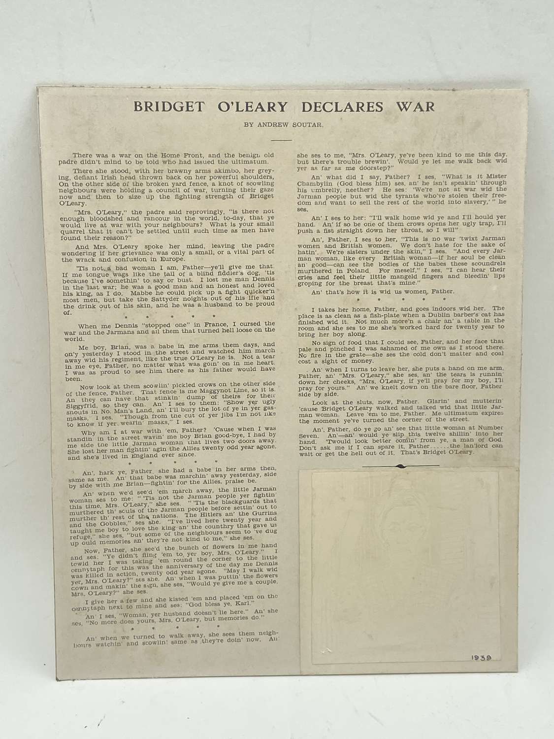WW2 British Home Front Bridget O’Leary Declares War 1939 Article
