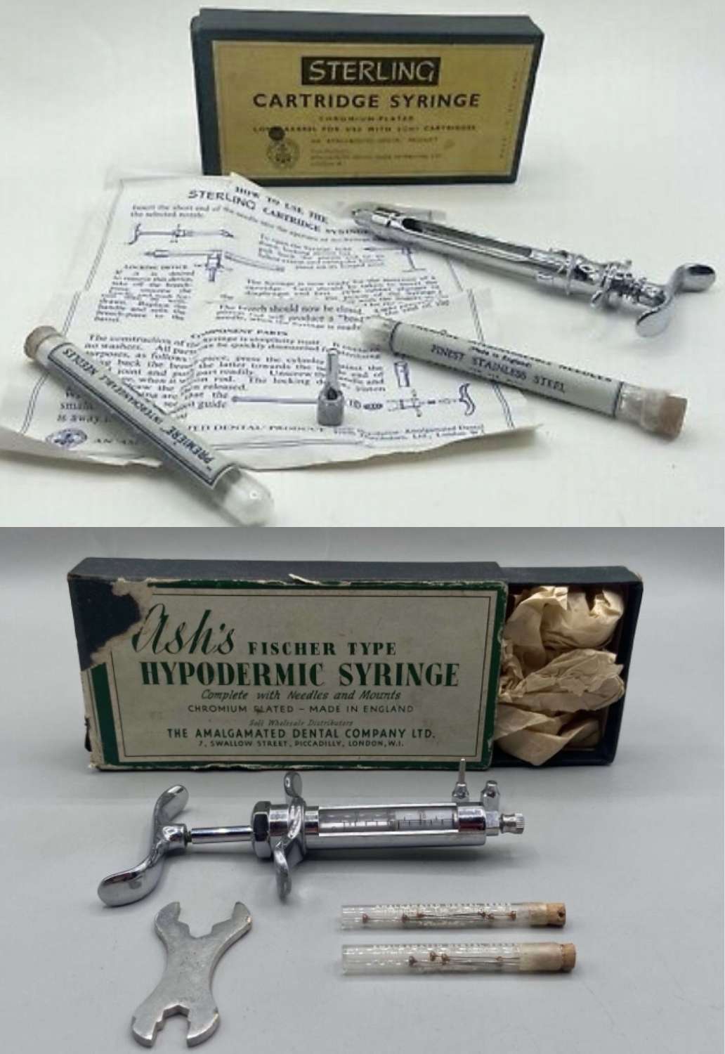 WW2 British Home Front Dentist Type Hypodermic Syringe Lot  x 2