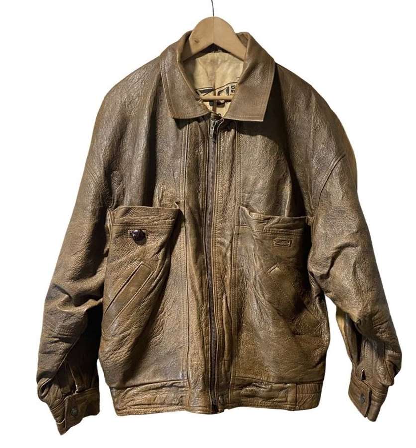 Vintage 1980s Brown Leather Bikers Jacket By Bronx Original