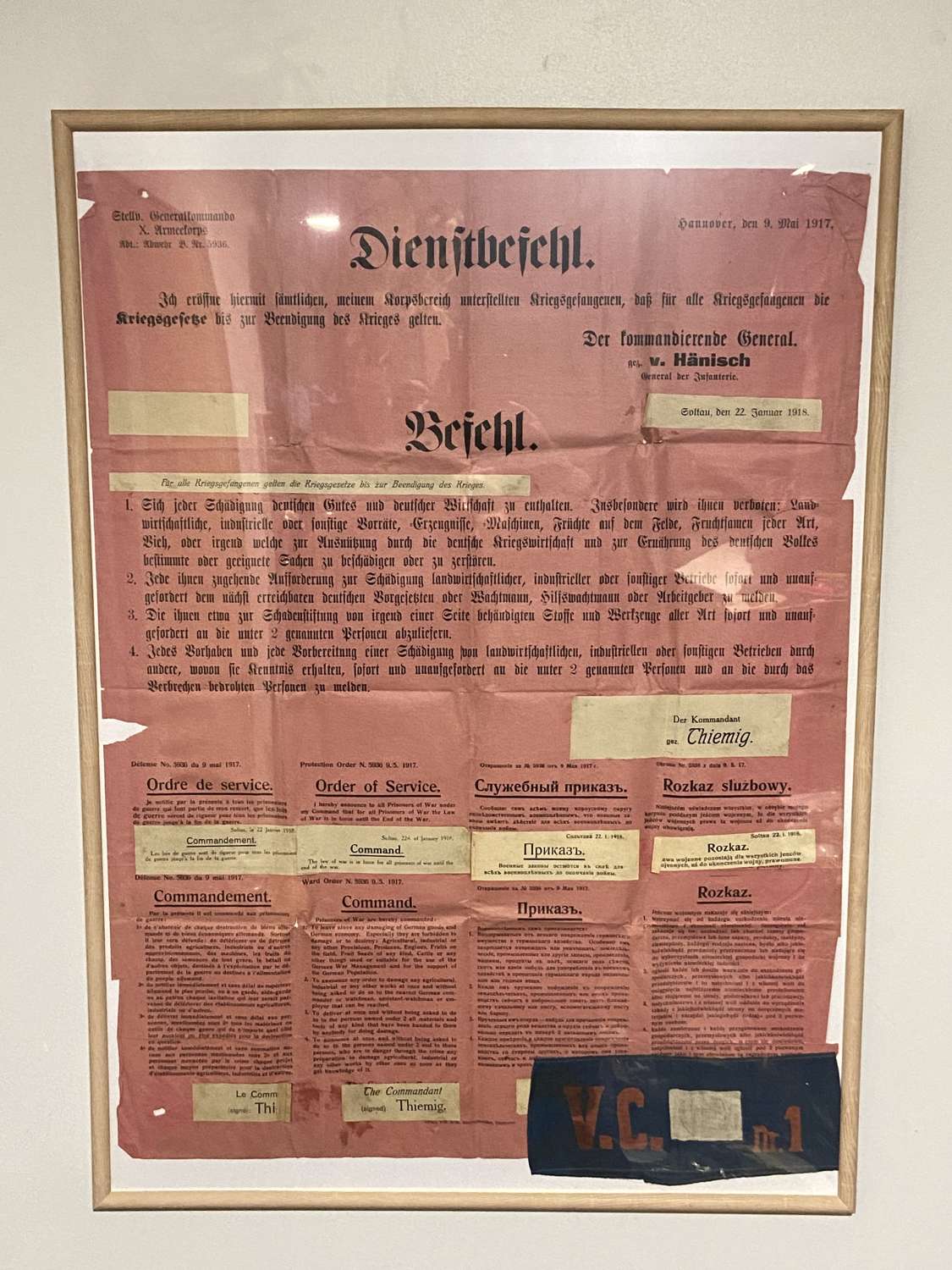 WW1 German Poster & Armband For The Holzminden Prisoner Of War Camp