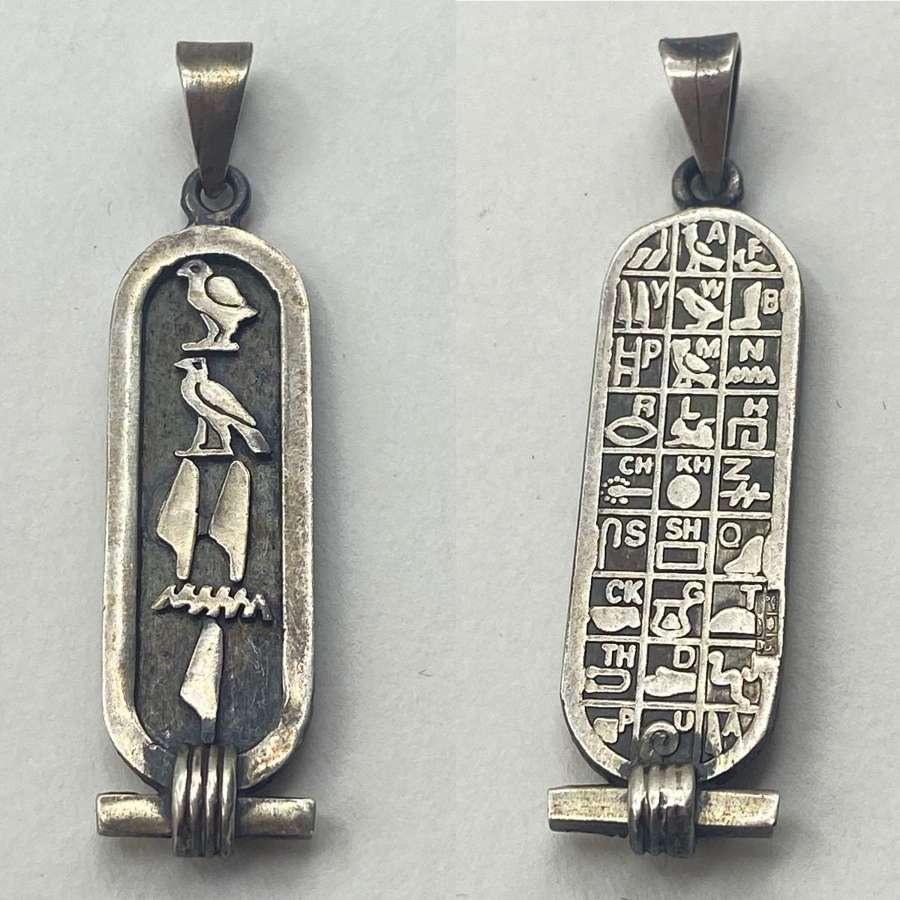 Vintage Sterling Silver Hieroglyphic Egyptian Necklace Pendant