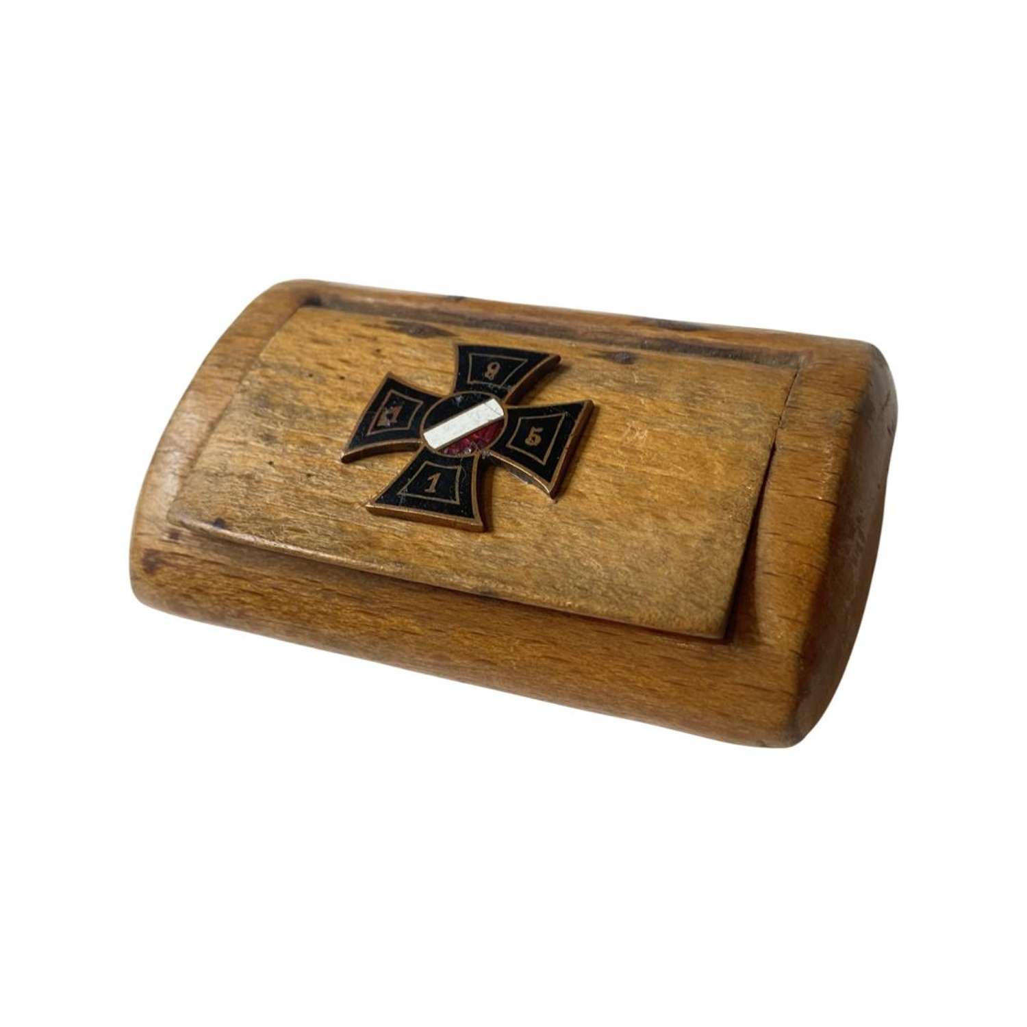 WW1 German Prussian Patriotic 1915 Enamelled Cross Wooden Snuff Box
