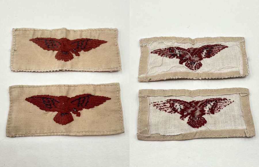 Pair Of WW2 Royal Air Force RAF Red Eagle Tropical Shoulder Patch