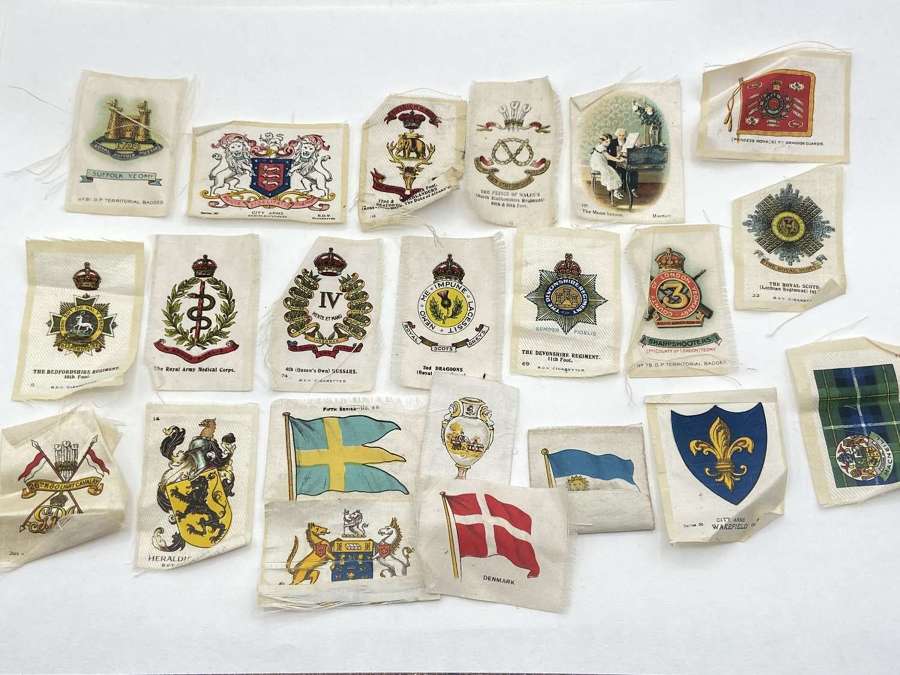 22 X WW1 Period British Army Regimental Cigarette Card Silks & Flags