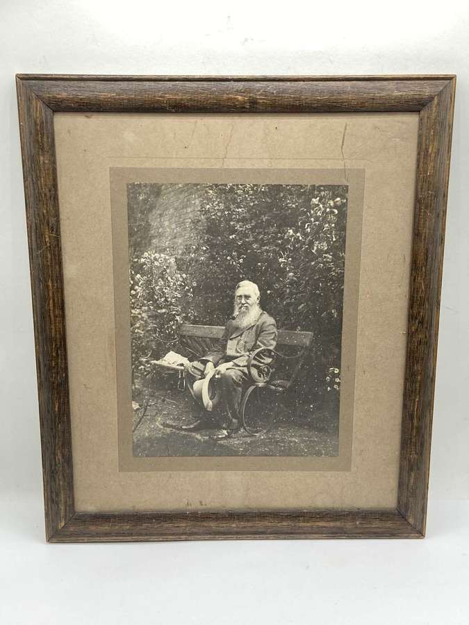 Antique Portrait Dark Wood Framed Photo Of Gentleman Smoking A Pipe