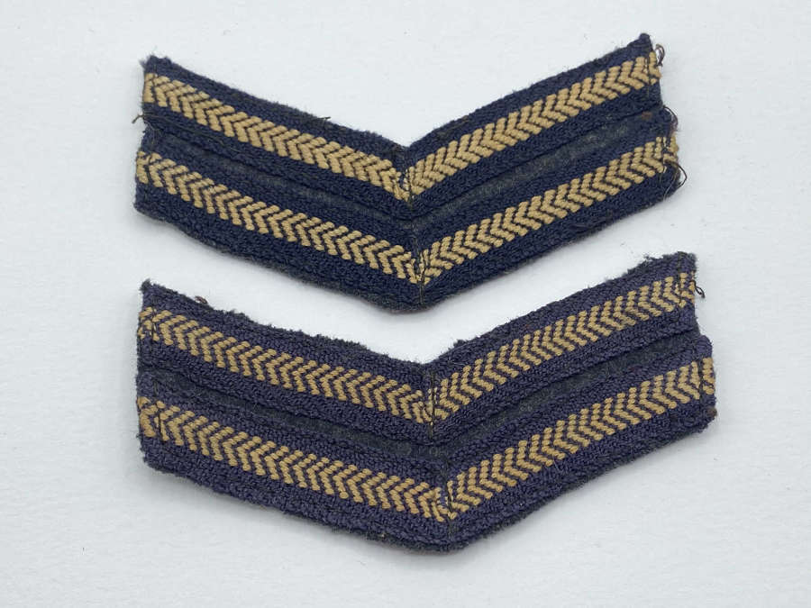 Pair Of WW2 Royal Air Force RAF Corporals Cloth Chevron Patches