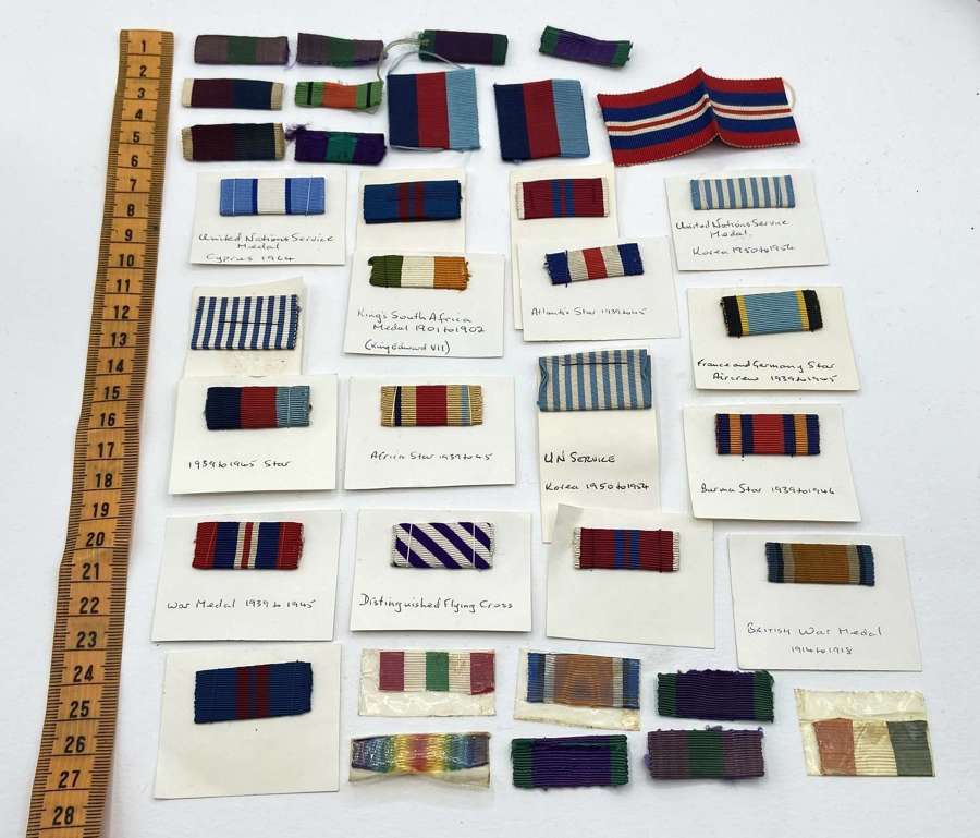Collection Of Original British Boer War, WW1, WW2 & Korea Medal Ribbon