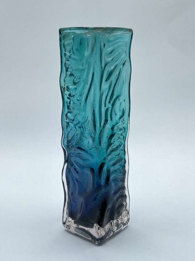 Vintage Tajima Japanese Best Art Glass Textured Blue Cased Glass Vase