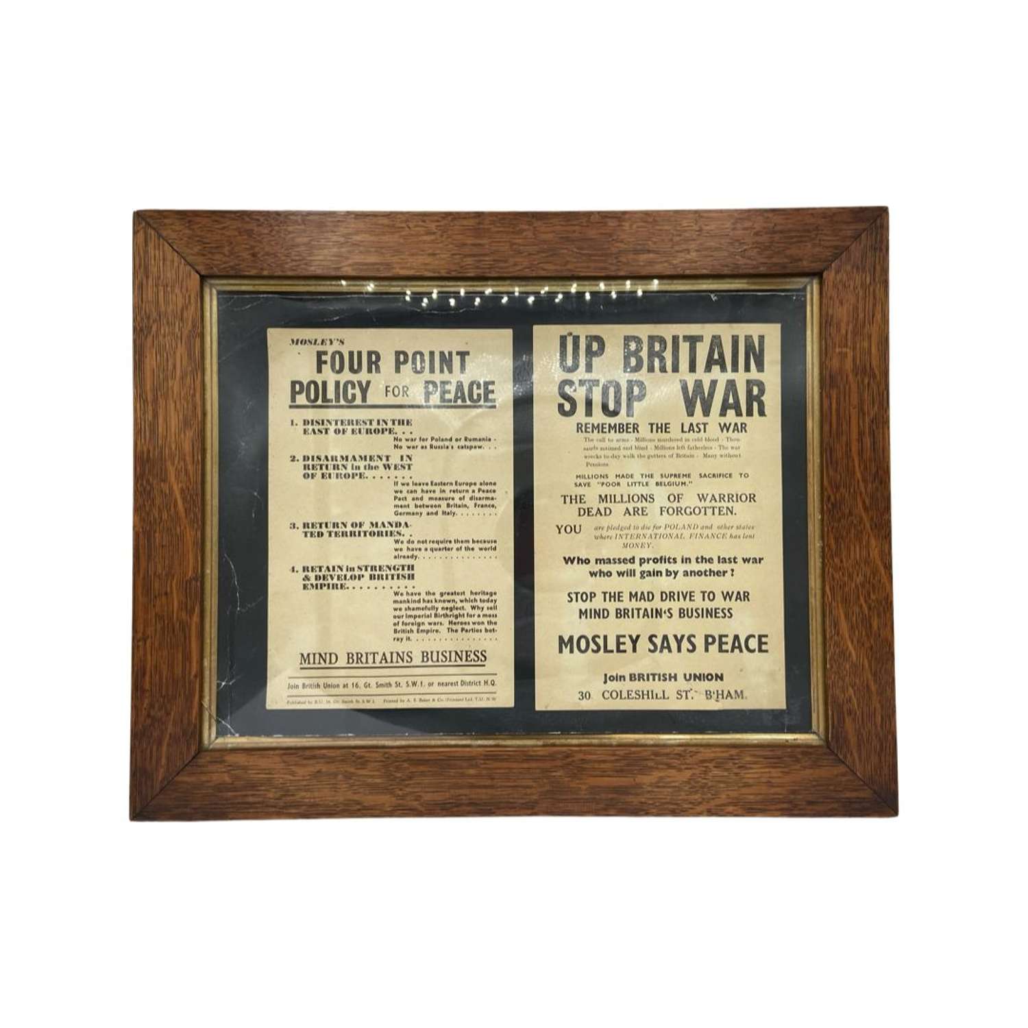 WW2 British Union Of Fascists 4 Point Policy For Peace Framed Posters