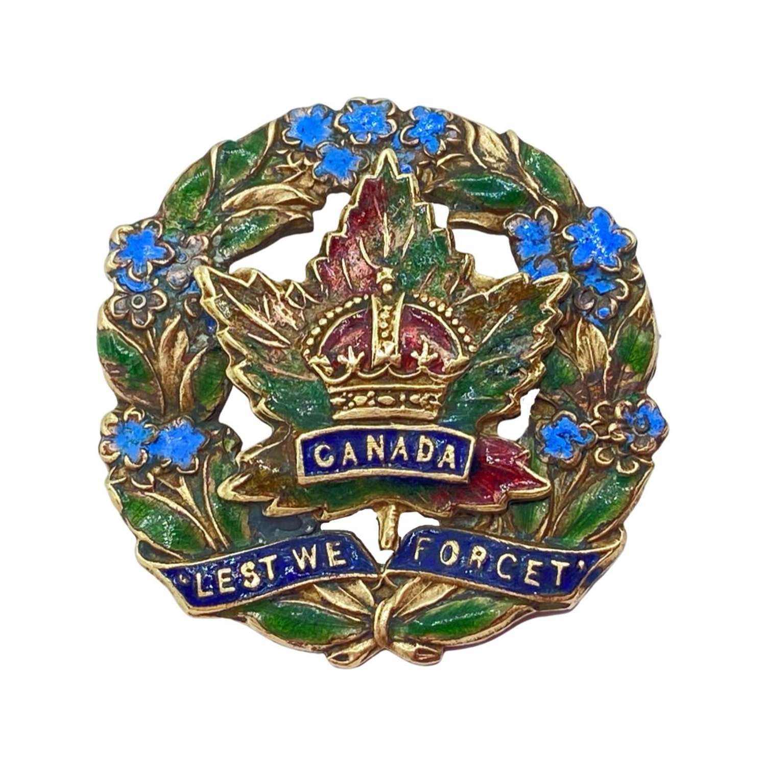 WW1 ‘Lest We Forget’ Canada Regimental Mourning Sweetheart Brooch