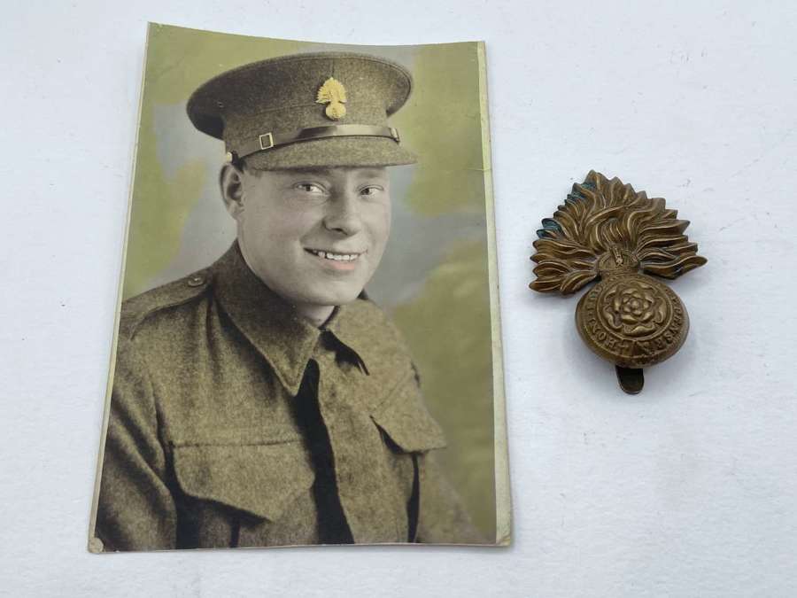 WW1 Royal London Fusiliers Regiment Cap Badge & Portrait Photograph