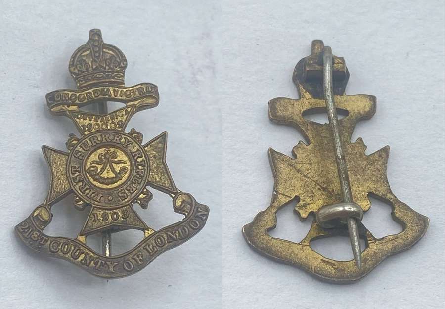 WW1 21st County Of London First Surrey Rifles Sweethearts Badge