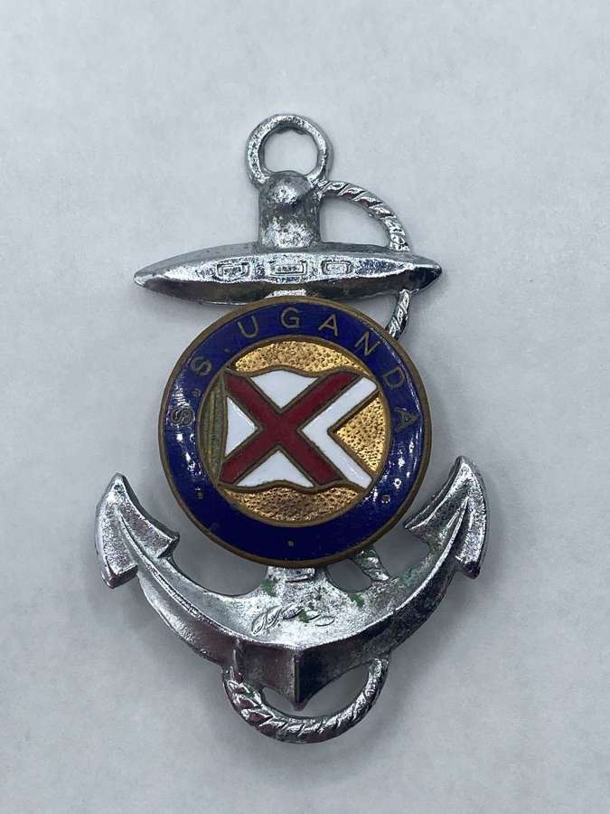 Post WW2 Falklands War S.S. 'Uganda' Enamel & Chrome Anchor Navy Badge