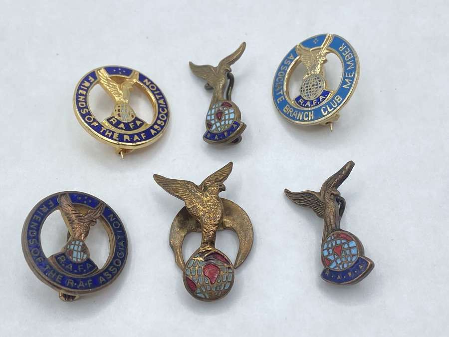 WW2 British Royal Air Force Association Enamel & Brass Badges Lot