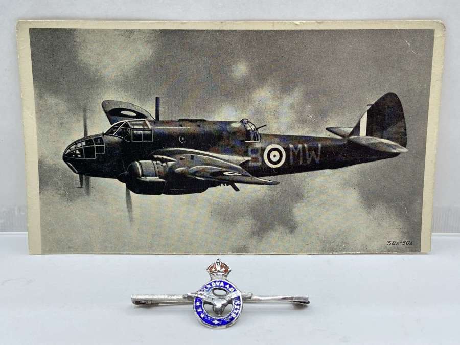 WW2 British Royal Air Force RAF Sweetheart Badge & Beaufort Postcard