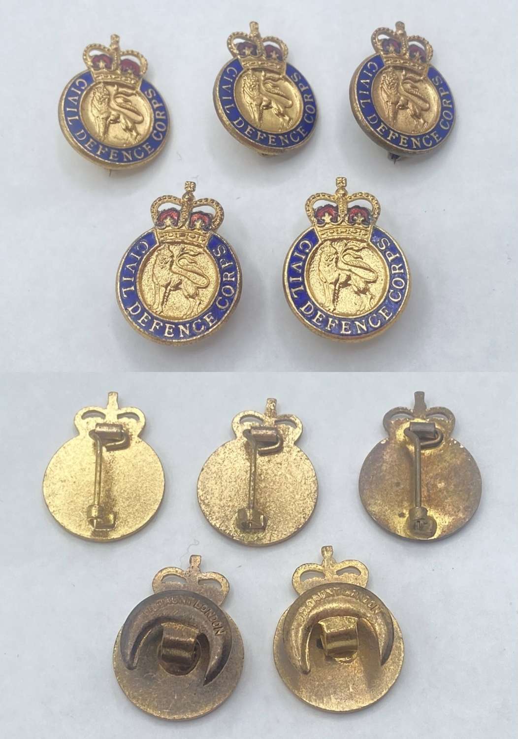 Pin & Button Backed WW2 British Civil Defence Queens Crown J R Gaunt