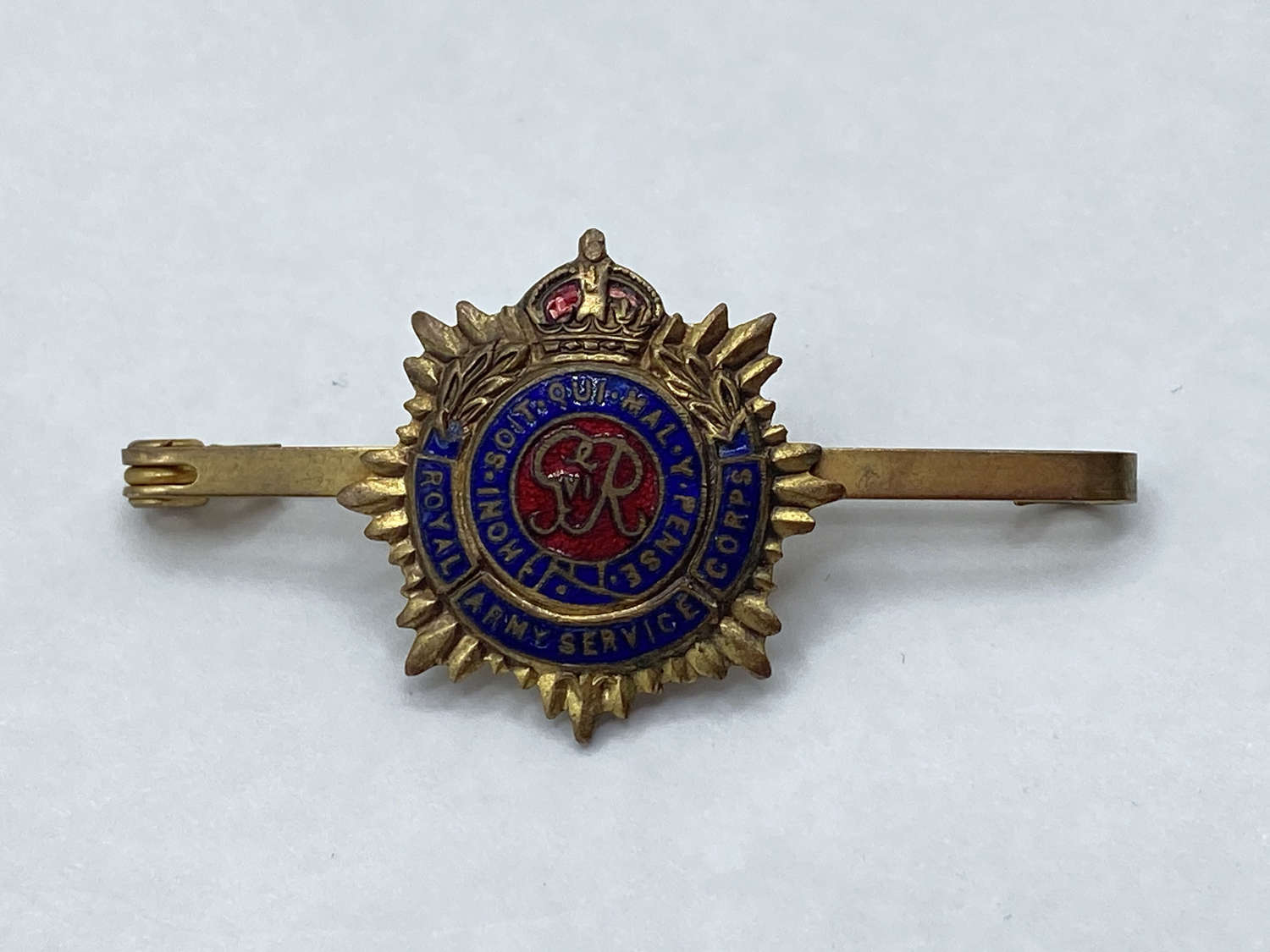 WW2 British Royal Army Service Corps Brass & Enamel Sweetheart Badge