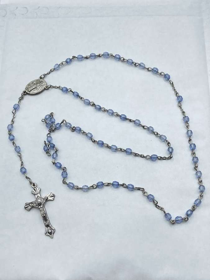 Vintage Blue Faceted Glass Rosary Beads Catholic Prayer Beads