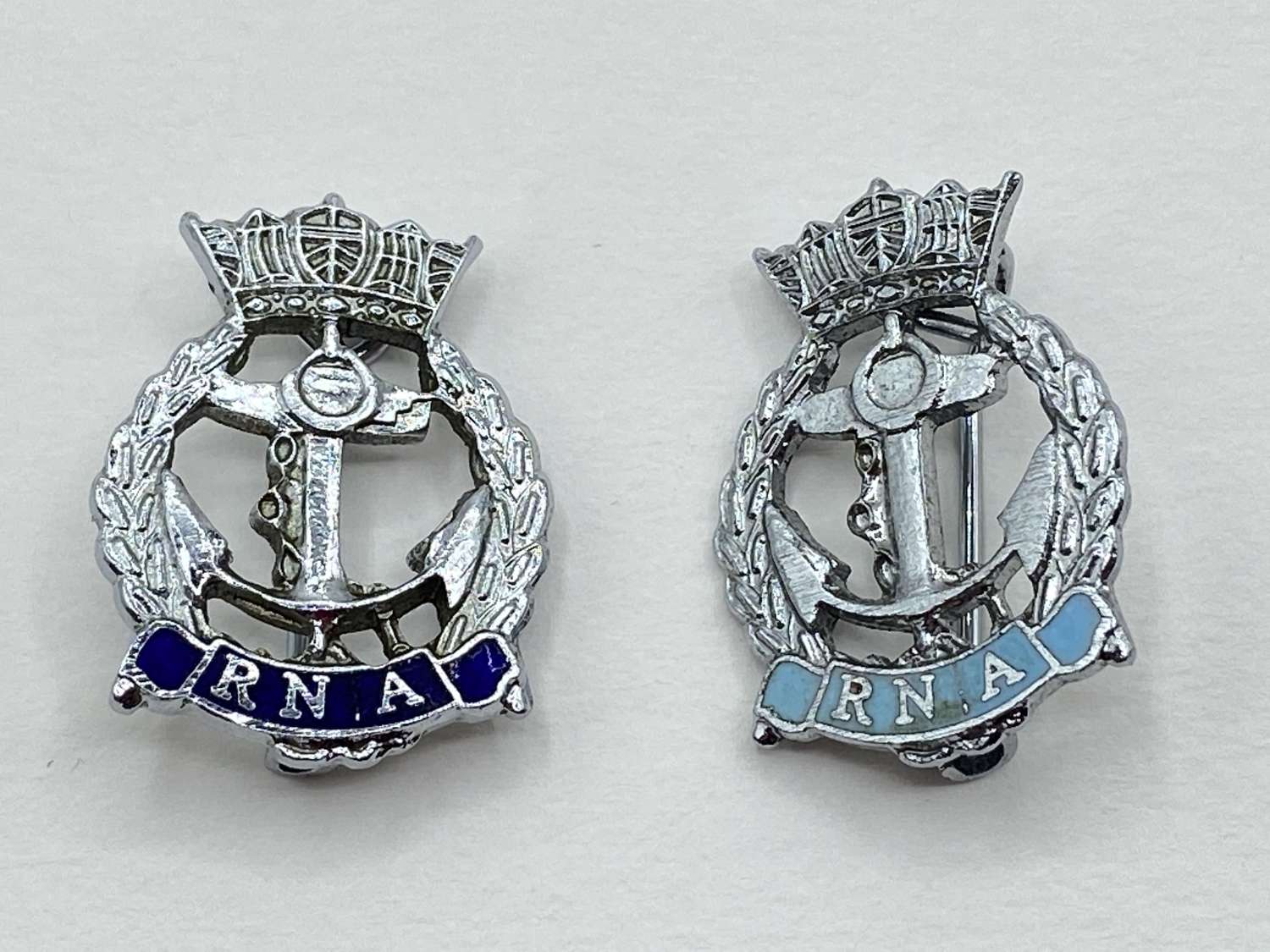 WW2 British Silver Tone Royal Navy Association Badges Two Variants
