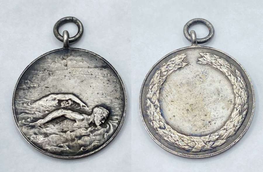 Antique 1920s Un-Named Silver Swimming Breast Stroke Medal