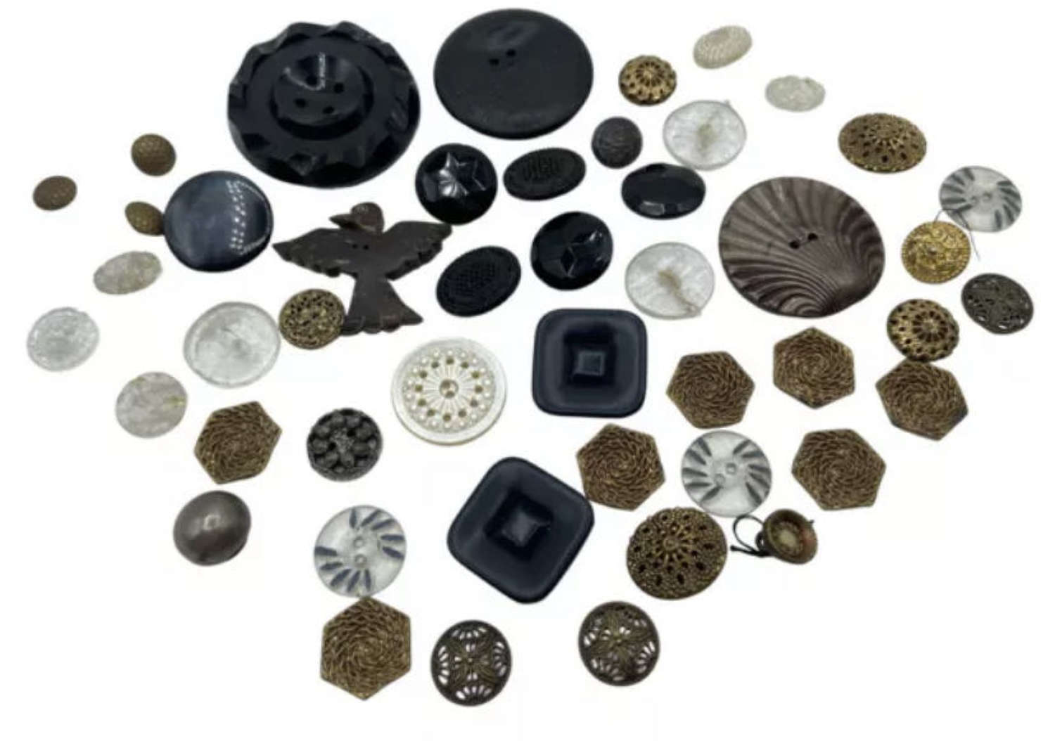 Antique Mourning Buttons & Brass Filigree Buttons Collection
