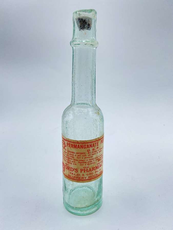 WW1 USA Army Pharmaceutical Potash Permanganate Poison Glass Bottle