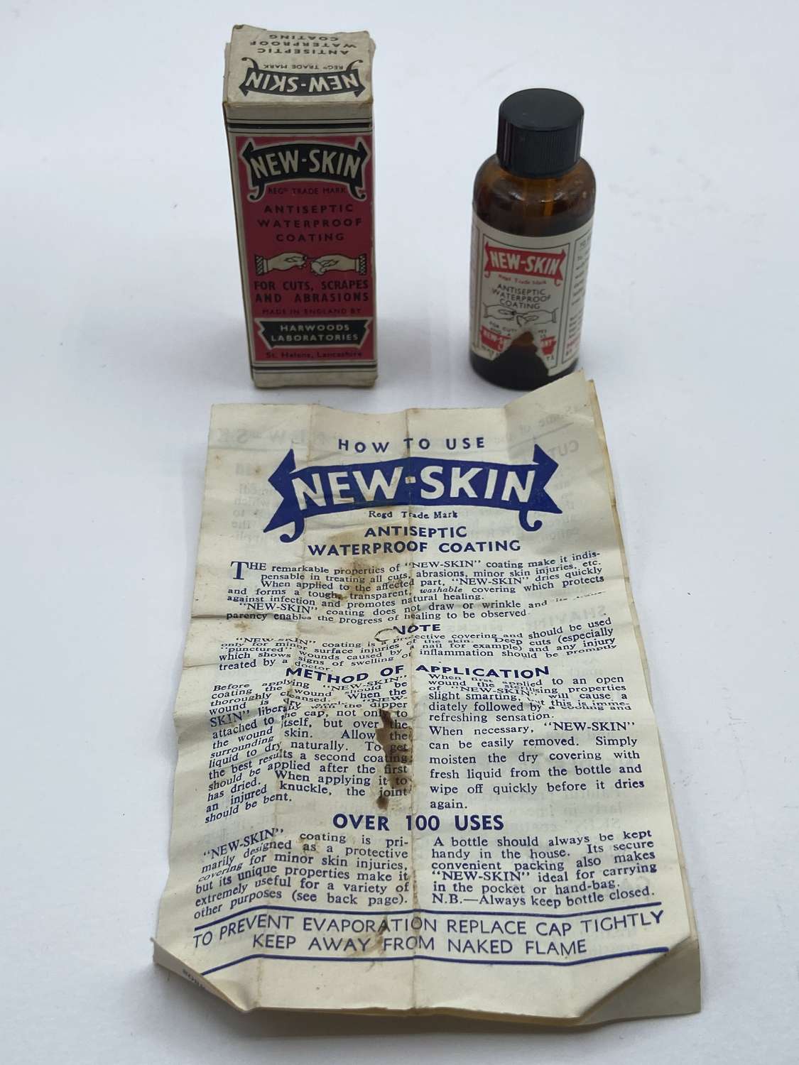 WW2 British Pharmaceutical Boxed New Skin Bottle, Contents & Leaflet