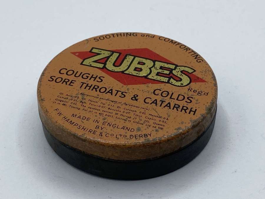 WW2 British Pharmaceutical Home Front Zubes Tin & Inside Wrapper