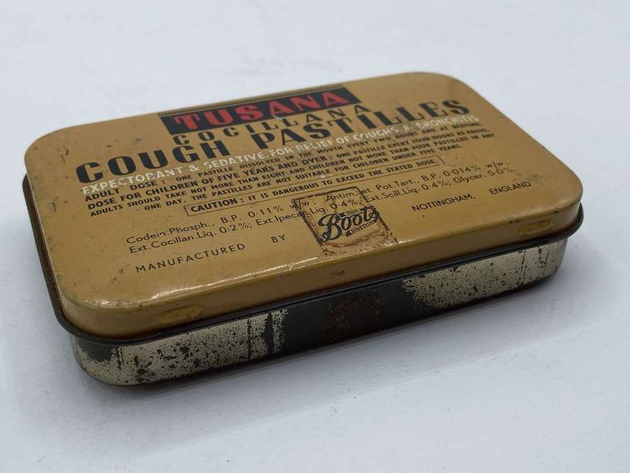 WW2 British Pharmaceutical Home Front Tusana Cocillana Pastilles Tin
