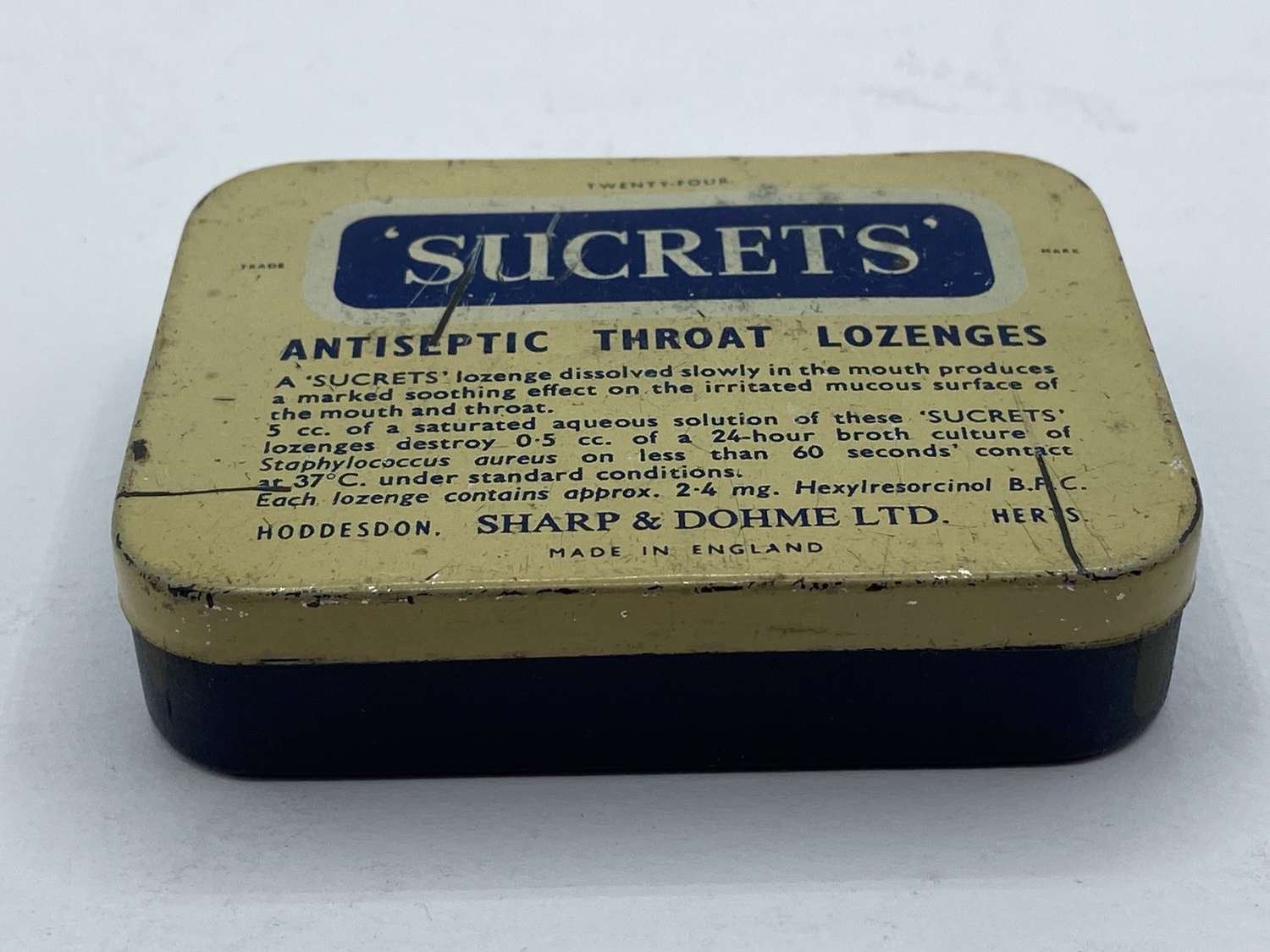 WW2 British Pharmaceutical Home Front Sucrets Antiseptic Lozenges Tin