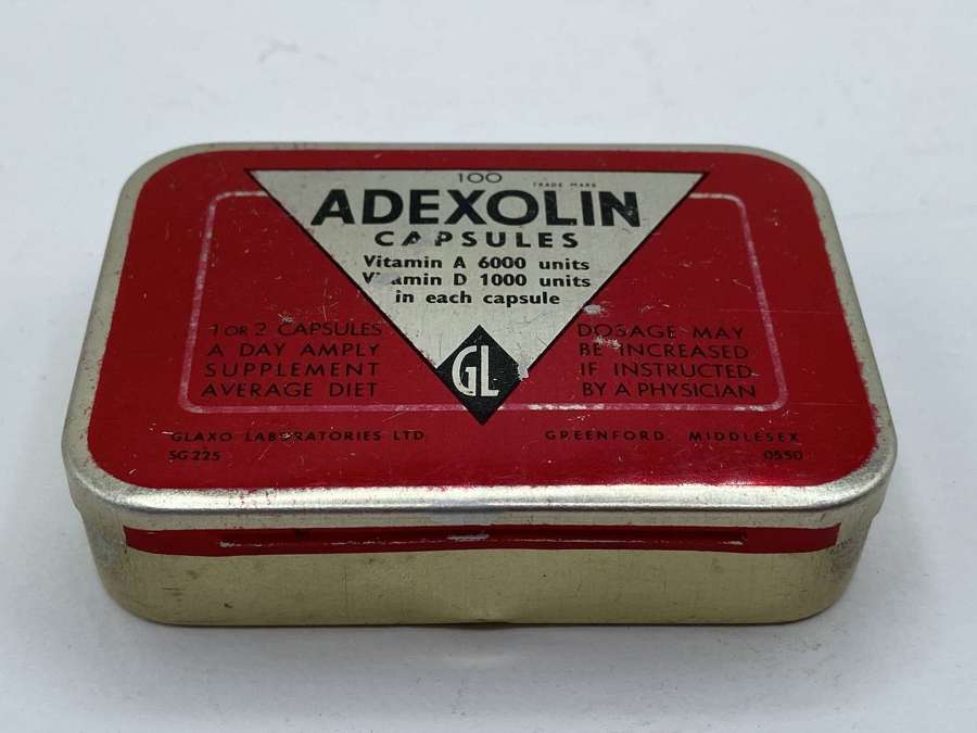 WW2 Period British Pharmaceutical Home Front Empty Adexolin Tin