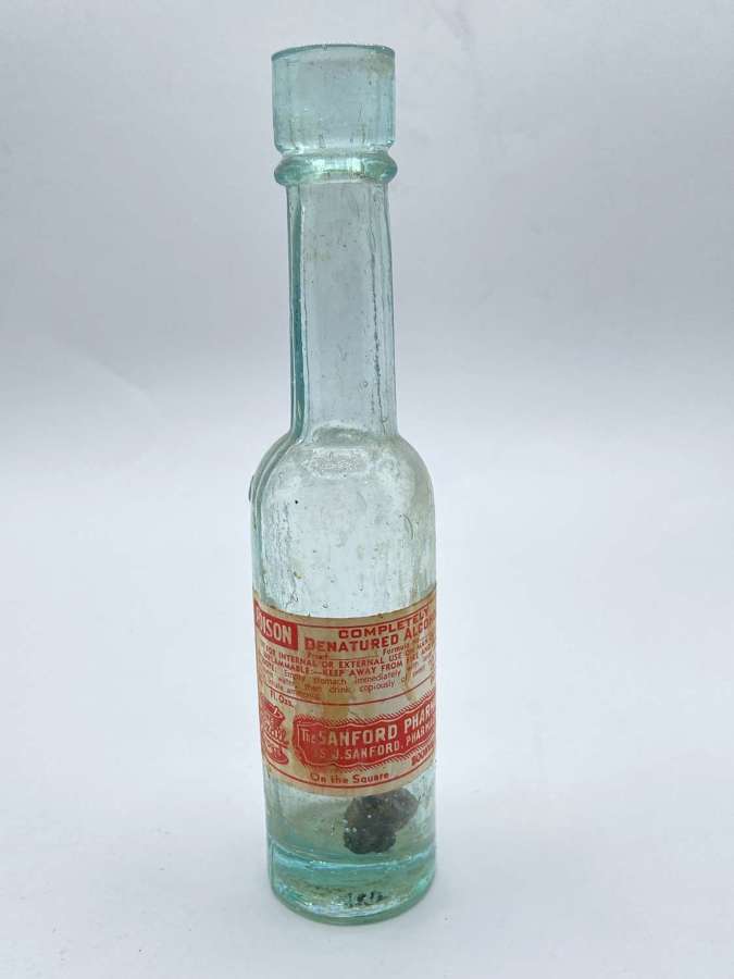 WW1 USA Army Pharmaceutical Denatured Alcohol Poison Glass Bottle