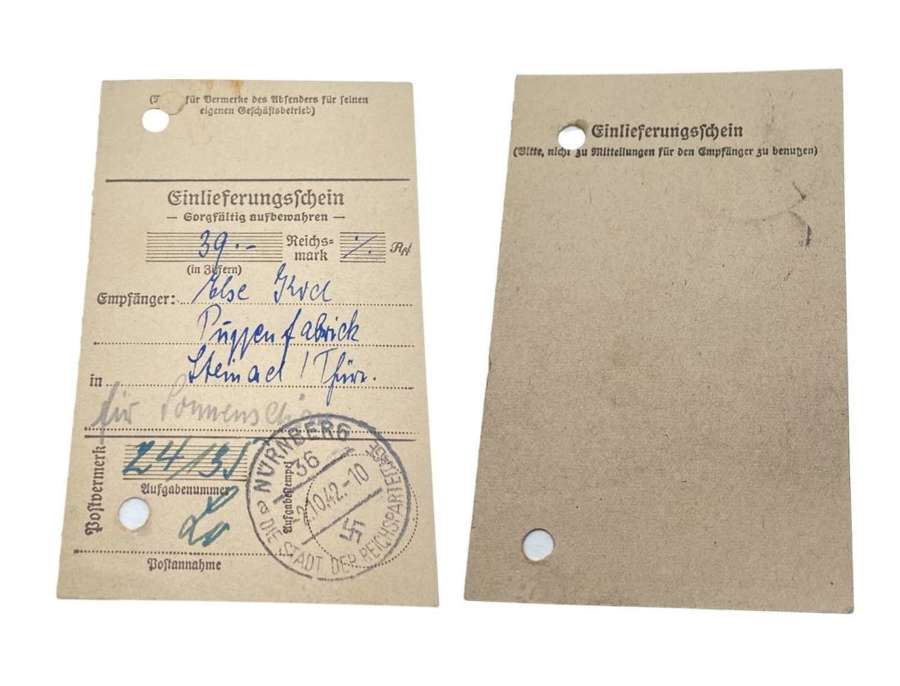 WW2 German Home Front Nuremberg Puppet Doll Factory Purchase Receipt