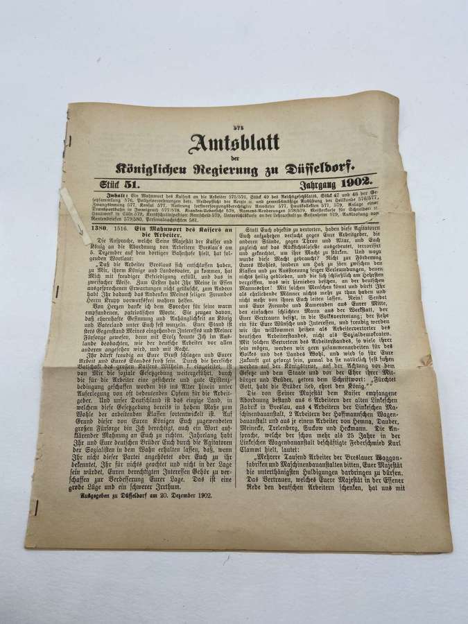 Boer War German Official Journal Royal Government of Dusseldorf 1902