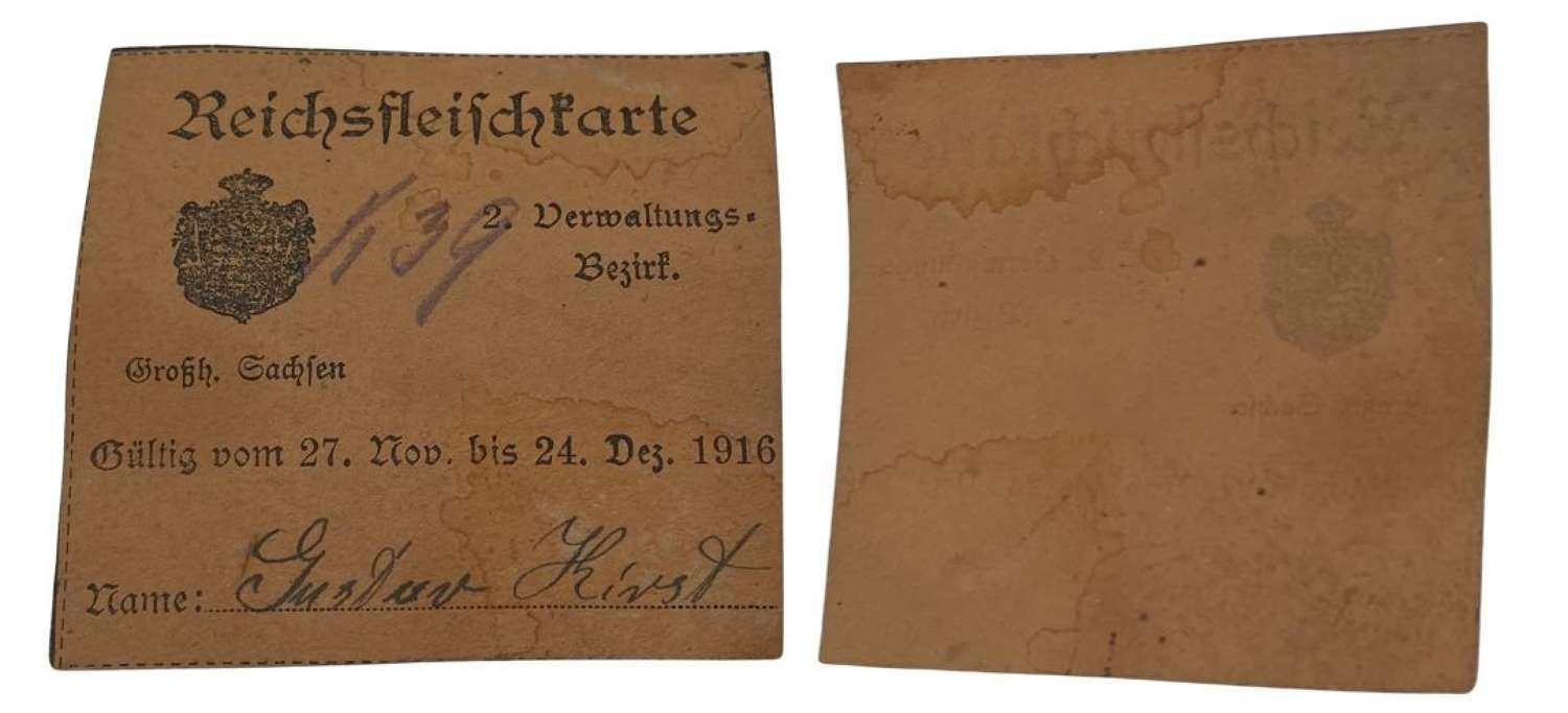 WW1 German Reichsfleischkarte Reich Meat Ration Card 1916