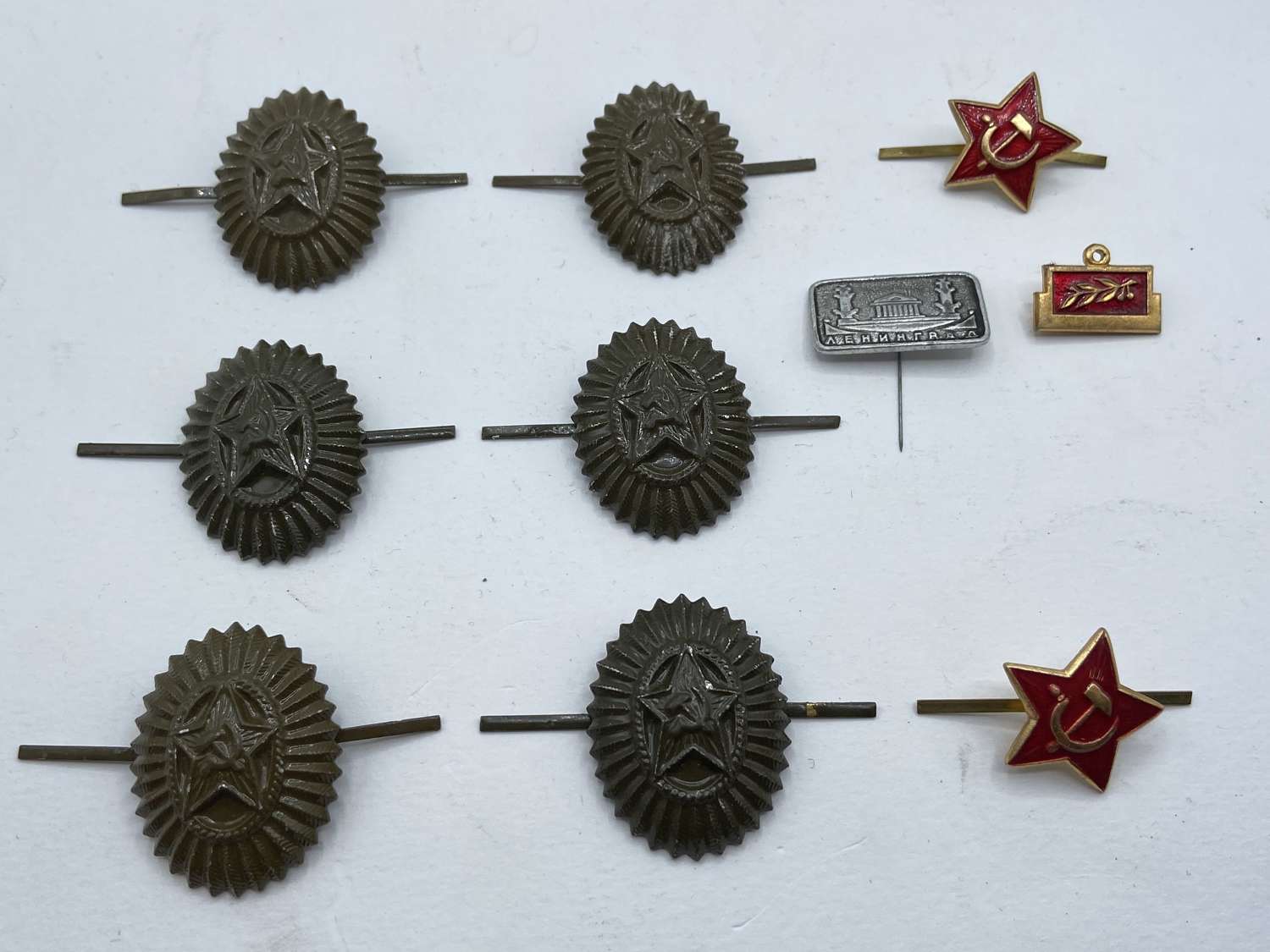 Post WW2 Soviet Russian Army Officer Field Uniform Cap Badges x 10