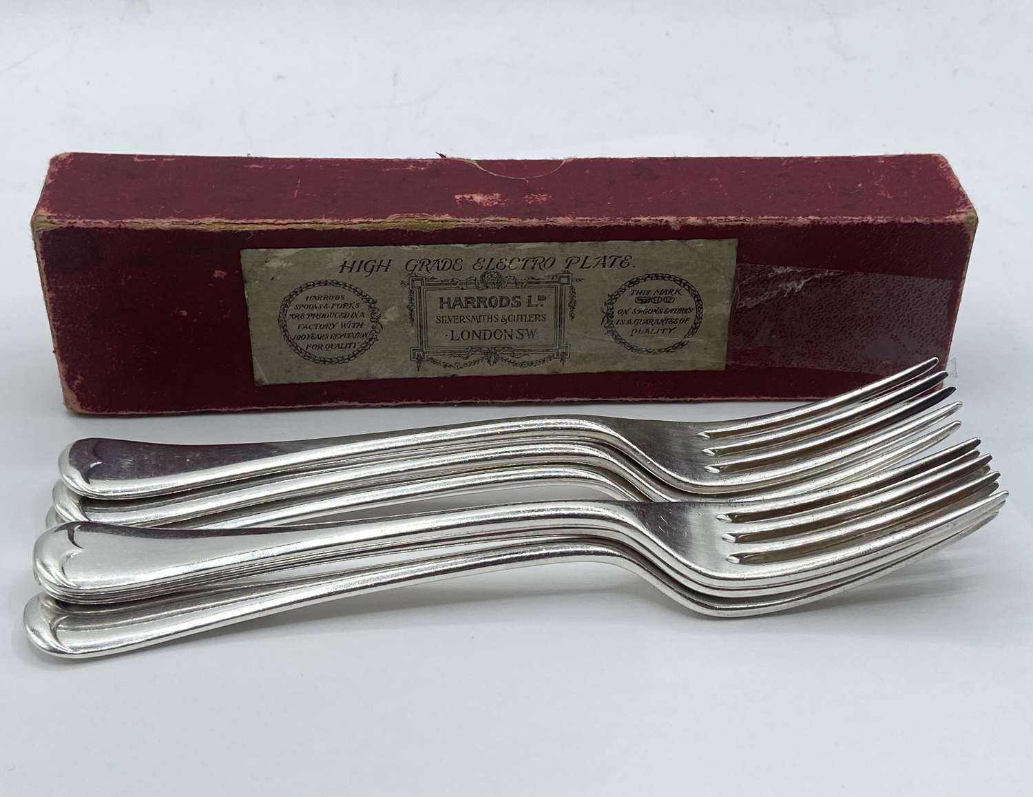 Antique Boxed Old English Desert Forks Harrods Ld Silversmith & Cutler