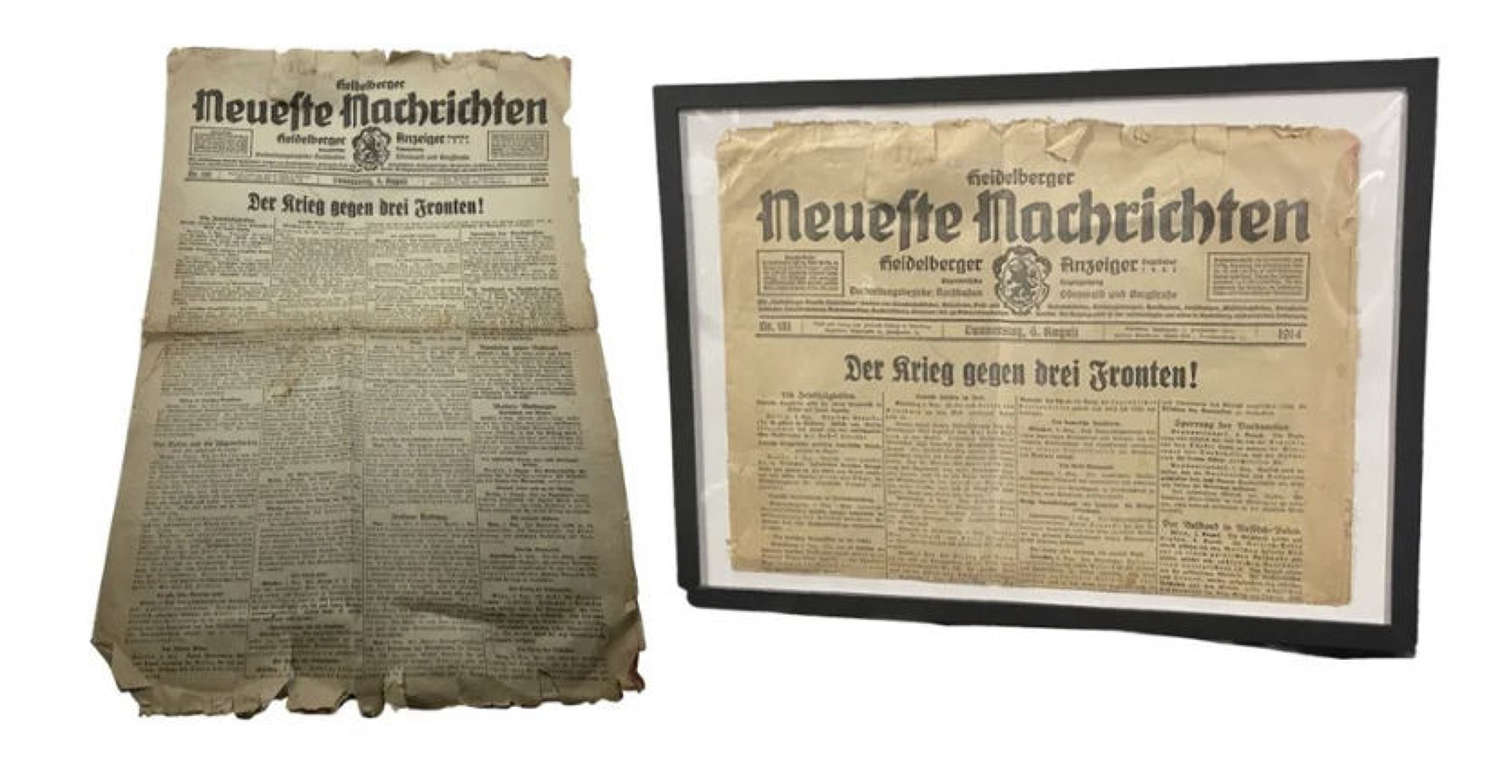 WW1 German Heidelberg Latest News Aug 6th 1914 “War Against 3 Fronts”