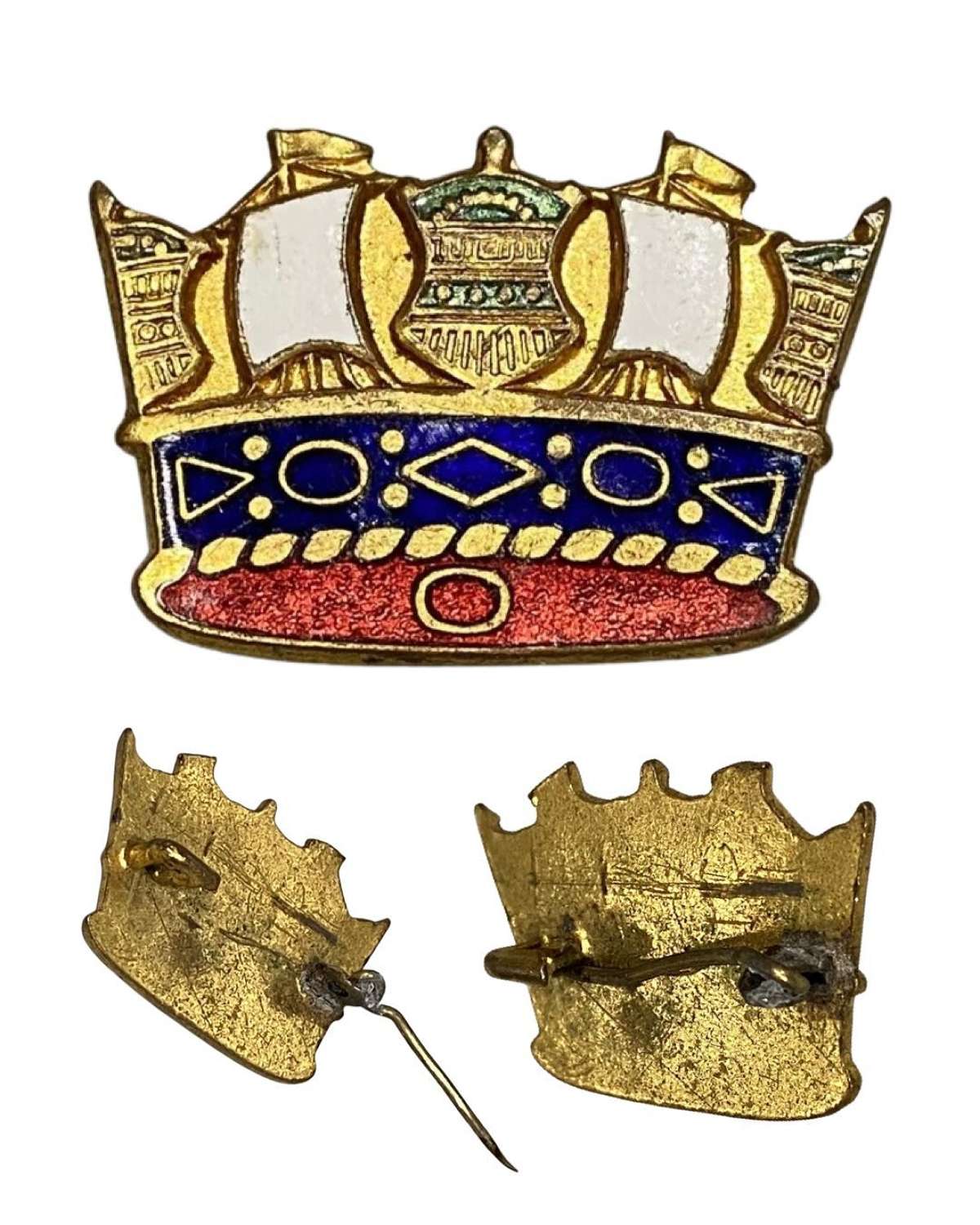 WW2 Royal Merchant Navy Kings Crown Enamel Brass Sweetheart Brooch