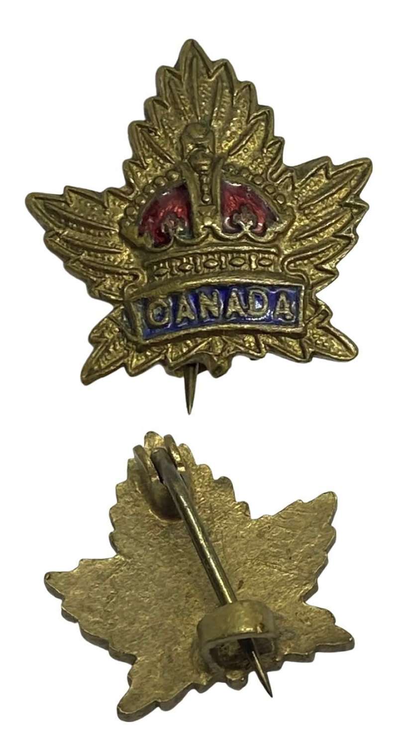 WW1 Canadian Regiment Maple Leaf Brass & Enamel Sweetheart's Brooch
