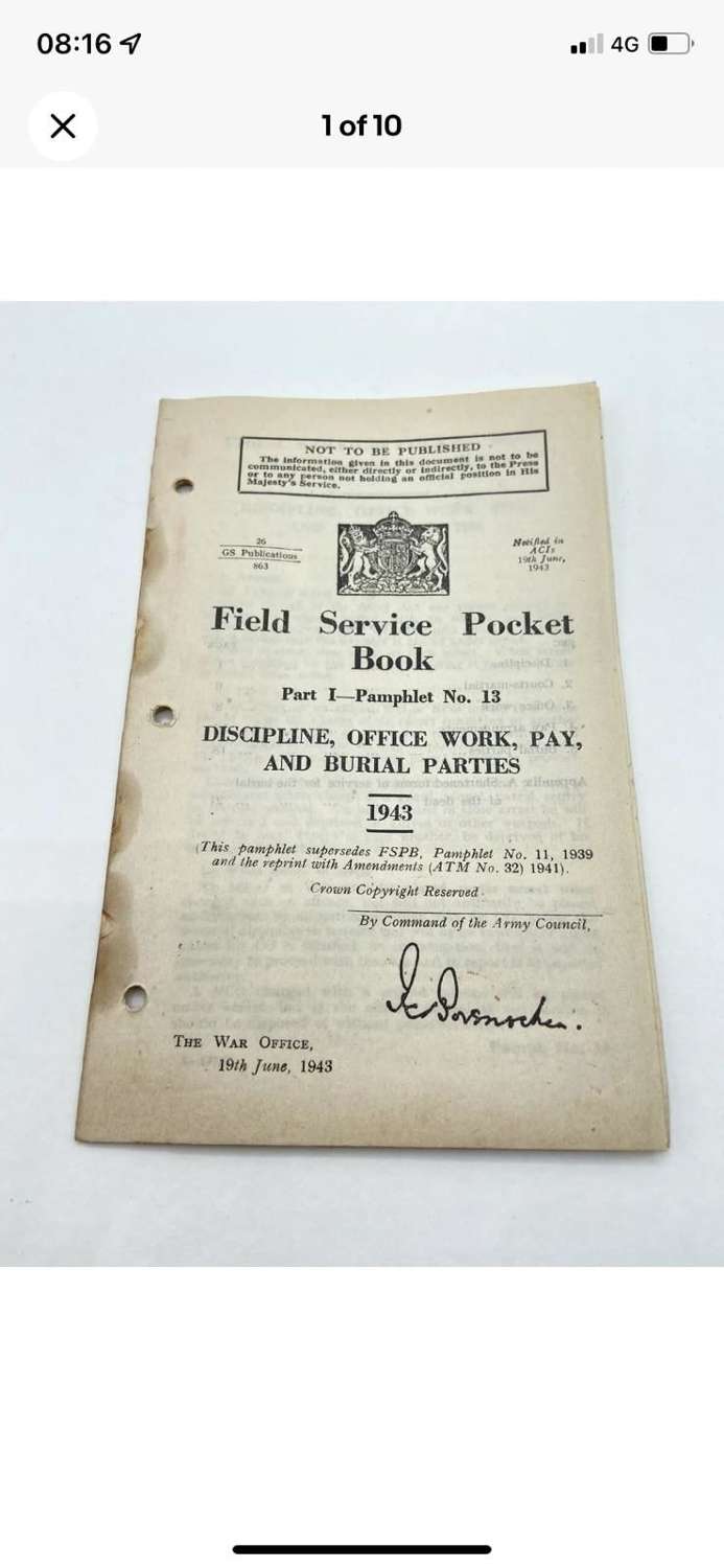 WW2 British Field Pocket Book Discipline Office Work Pay Dated 1943