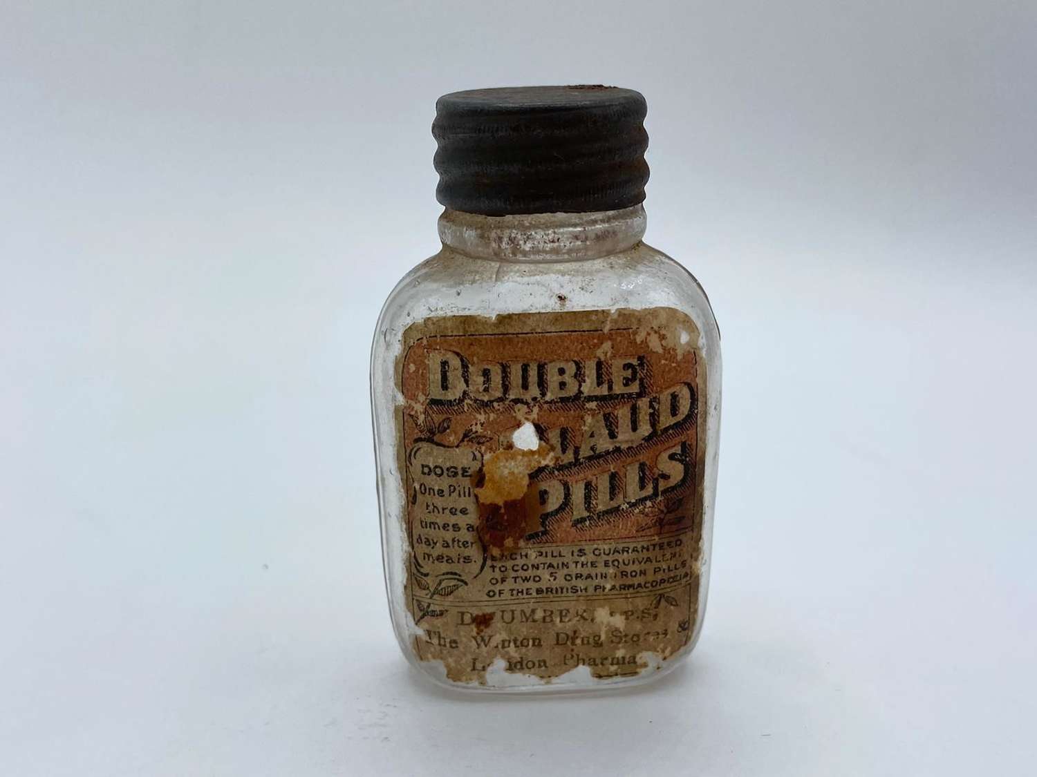 WW1 British Pharmaceutical Double Blaud Pills Empty Bottle Winton