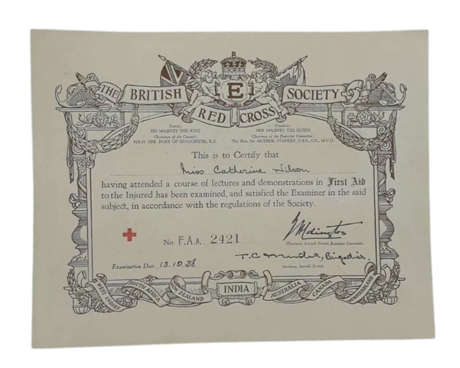 WW2 Red Cross Society 1938 First Aid To The Injured Certificate