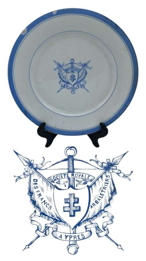 Antique royal society of free crossbowmen ypres 1855 porcelain plate