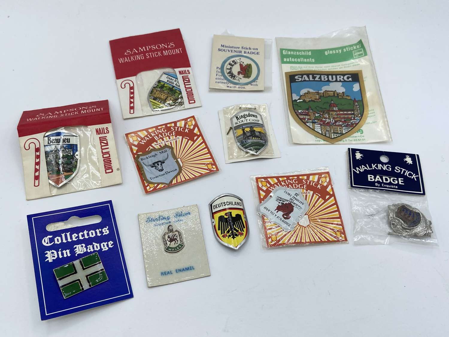 Vintage Unopened Souvenir Walking Stick Badges Lot