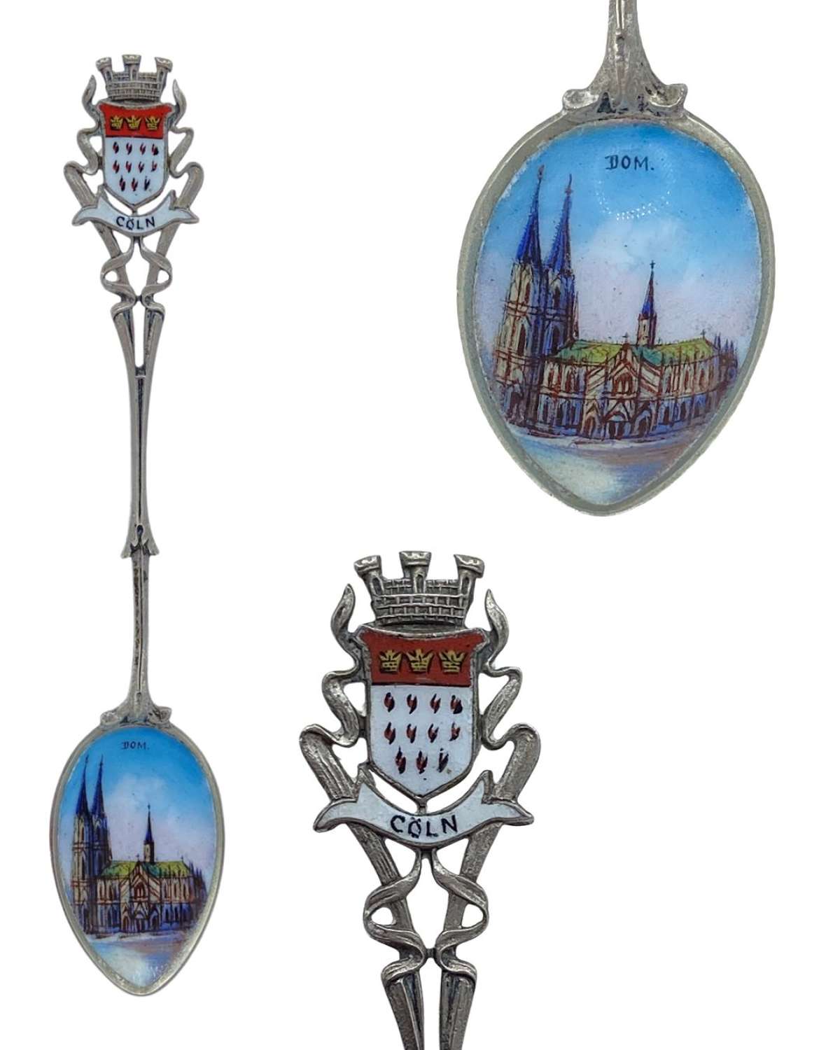 Antique Silver & Handpainted Enamel Cologne German Spoon Frankenwerft