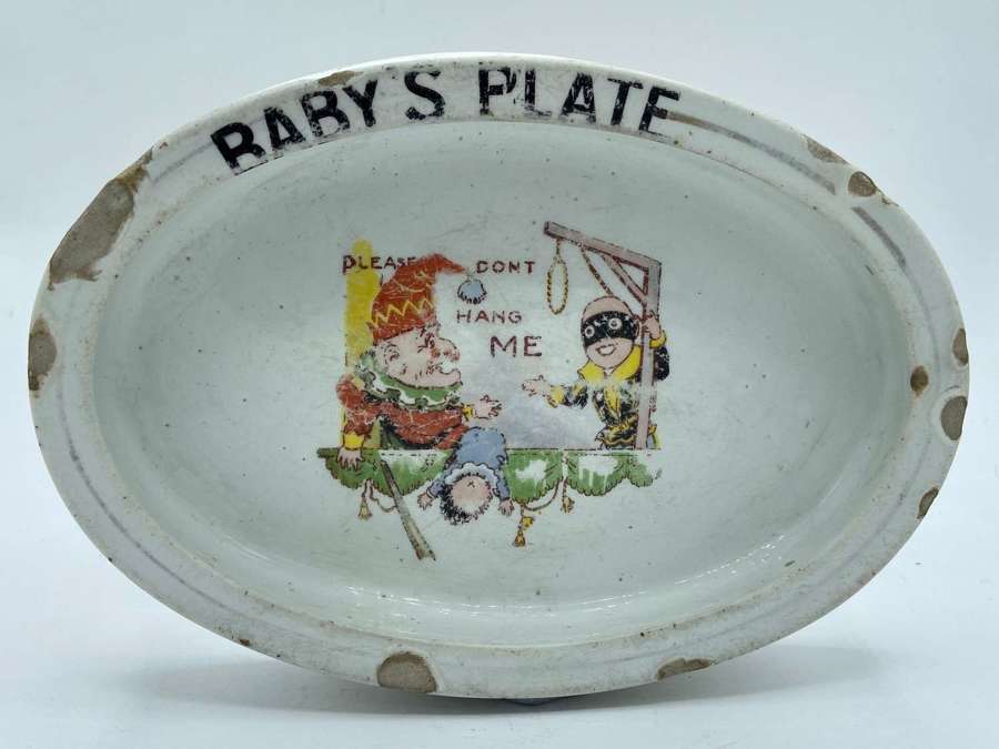 Edwardian 1910 Ceramic Baby Plate &ldquo;Please Don&rsquo;t Hang Me&rdquo; Punch & Judy