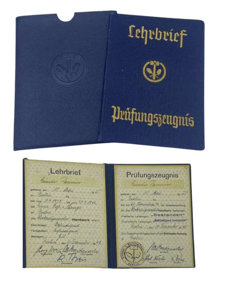 WW2 German Lehrbrief / Prüfungszeugnis Apprenticeship Certificate