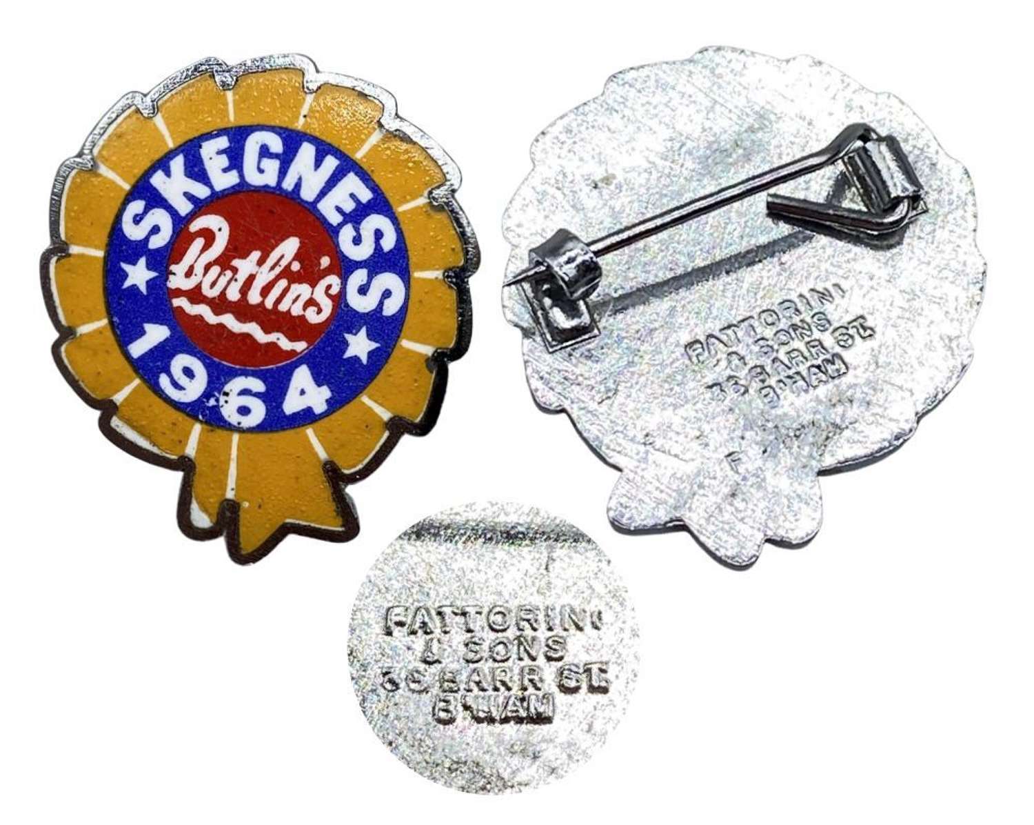 Vintage 1964 Skegnes Butlins Enamel & Silver Tone Rosette Badge