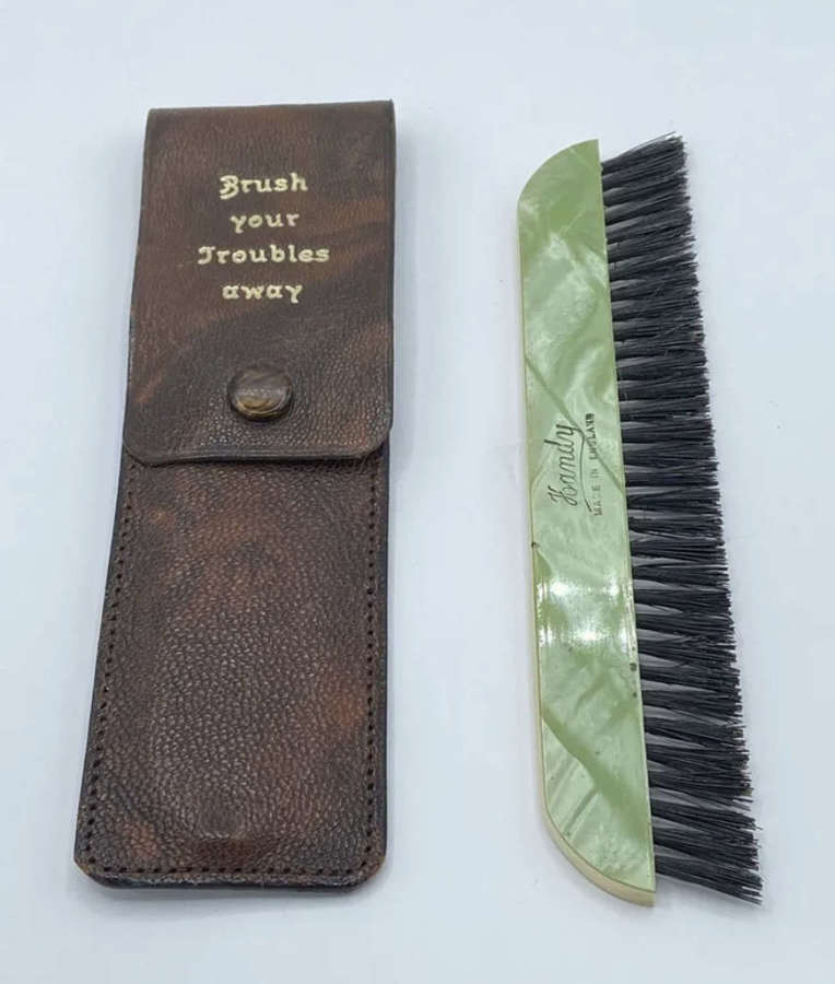 1940s  ‘Handy’ Bristle Brush & Leather Case Brush Your Troubles Away